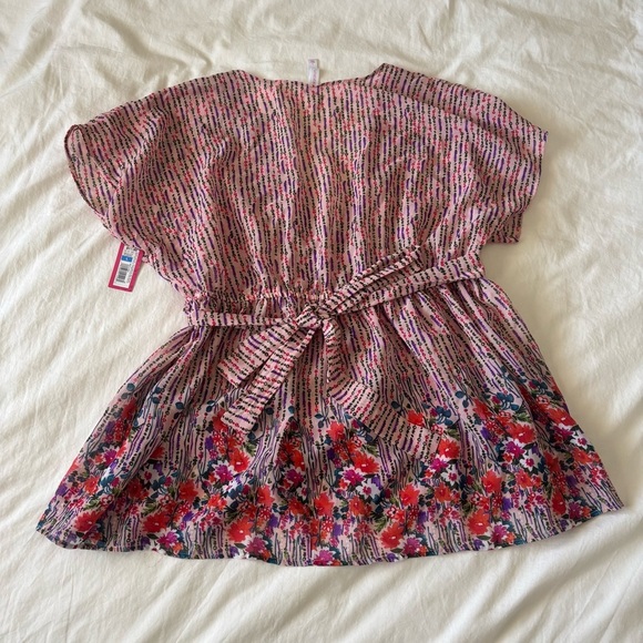 Xhilaration Pink, Red and Purple Kimono Floral Baby Doll Top Sheer Size Large - Picture 7 of 7